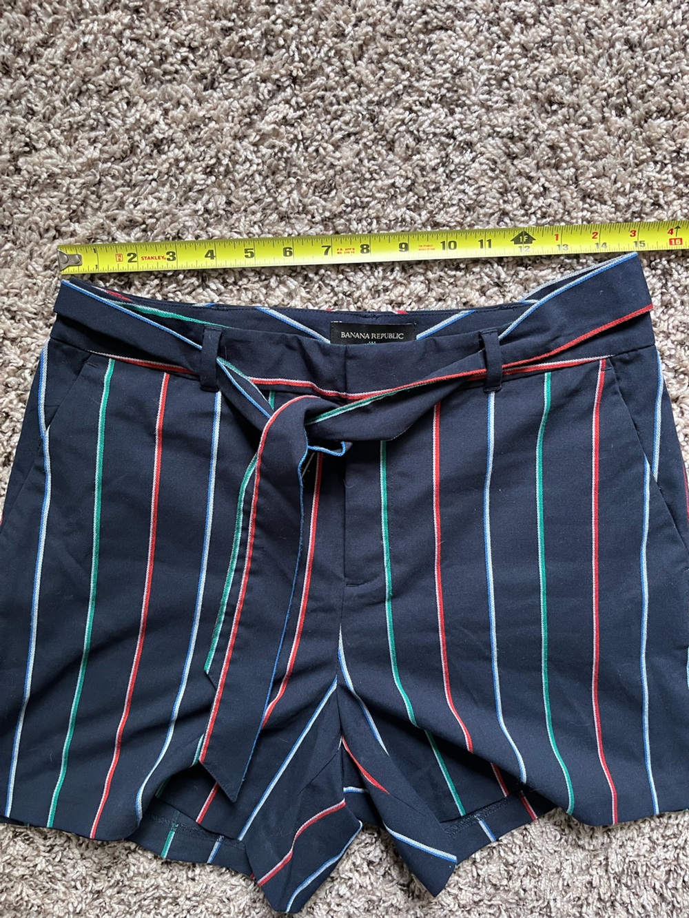 Banana Republic Womens Navy Blue Striped Tie Waist Shorts Size 6 High Rise - Picture 3 of 7